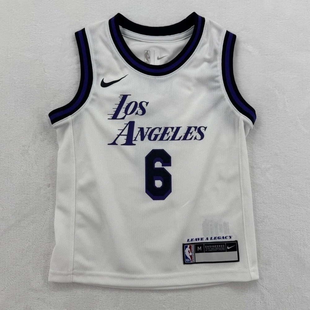 Nike Basketball Jersey Kids M 5/6 White Excellent LeBron James Lakers 6 NBA